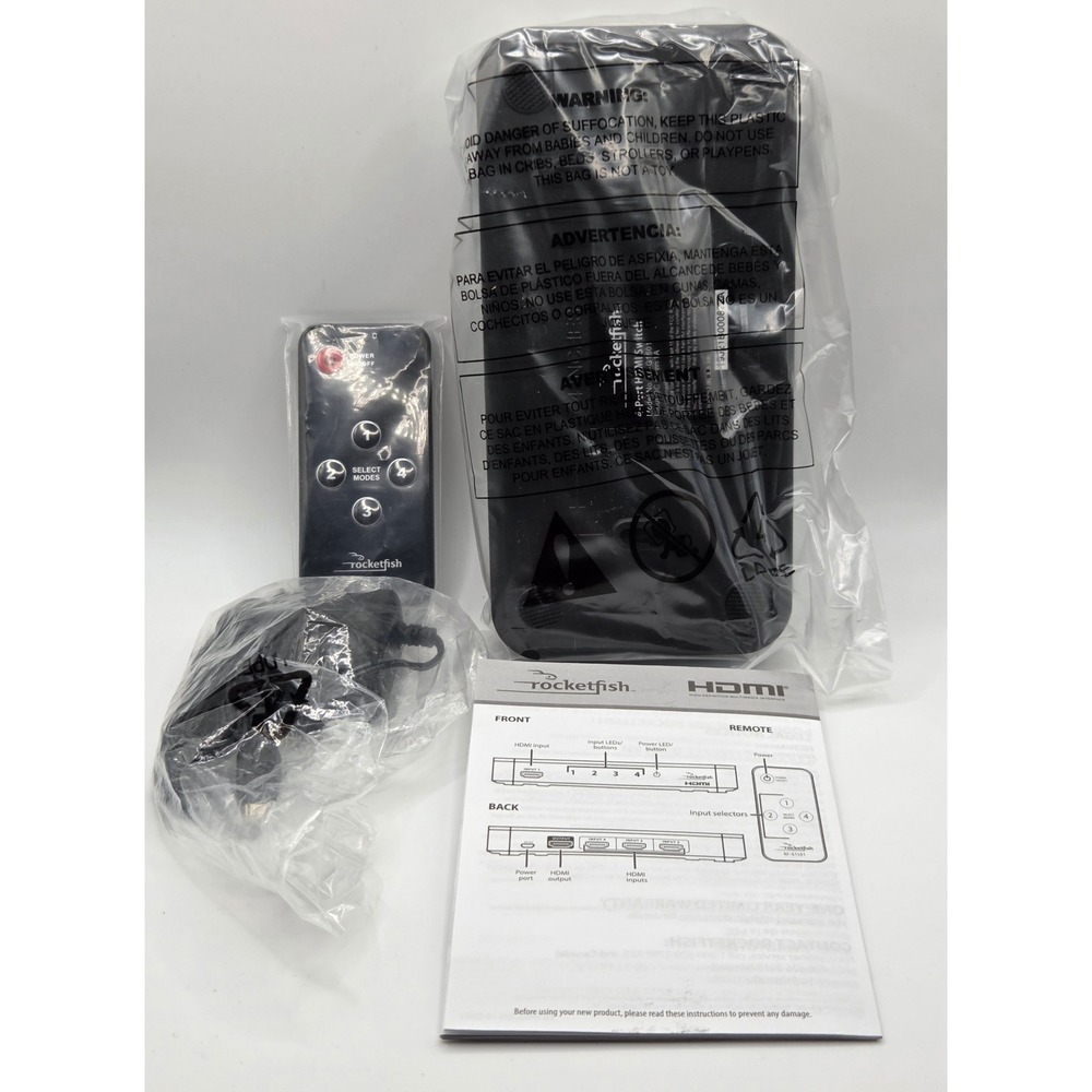 Rocketfish RF-G1501 4 Port 4K HDMI Switch Box Kit Remote Control New In Box - Picture 3 of 3